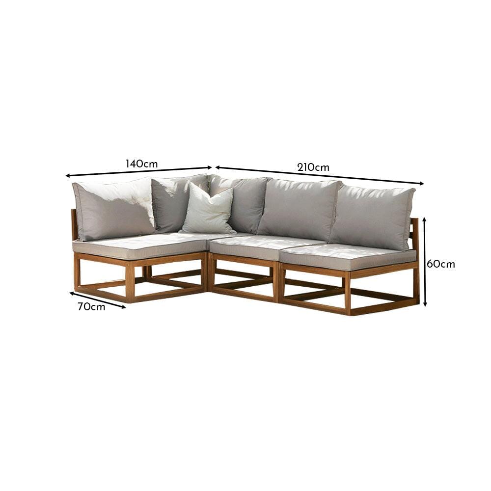 Rowan 4 Seater Wooden Garden Corner Sofa - Natural - Laura James