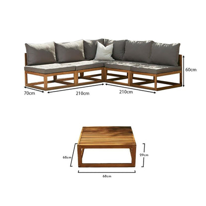 Rowan 5 Seater Wooden Garden Corner Sofa and Coffee Table - Laura James
