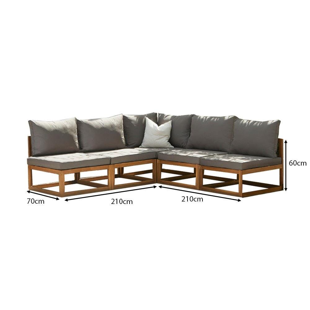 Rowan 5 Seater Wooden Garden Corner Sofa - Natural - Laura James