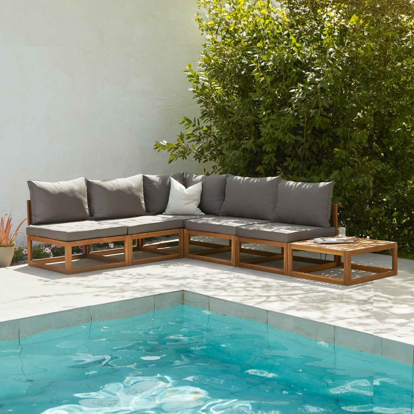 Rowan Grey 5 Seater Wooden Corner Sofa Set with Coffee Table - Laura James