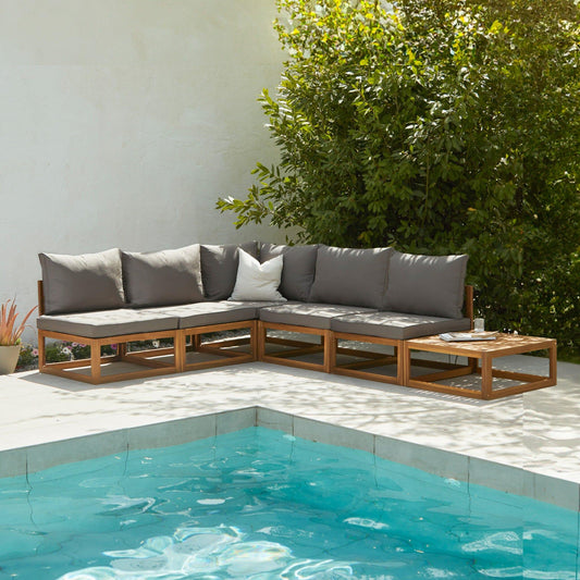Rowan Grey 5 Seater Wooden Corner Sofa Set with Coffee Table - Laura James