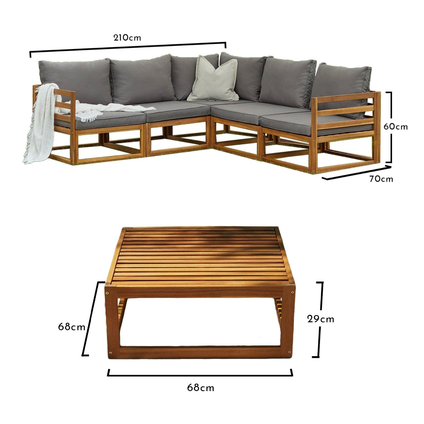 Rowan Grey 5 Seater Wooden Corner Sofa Set - Rattan Direct 