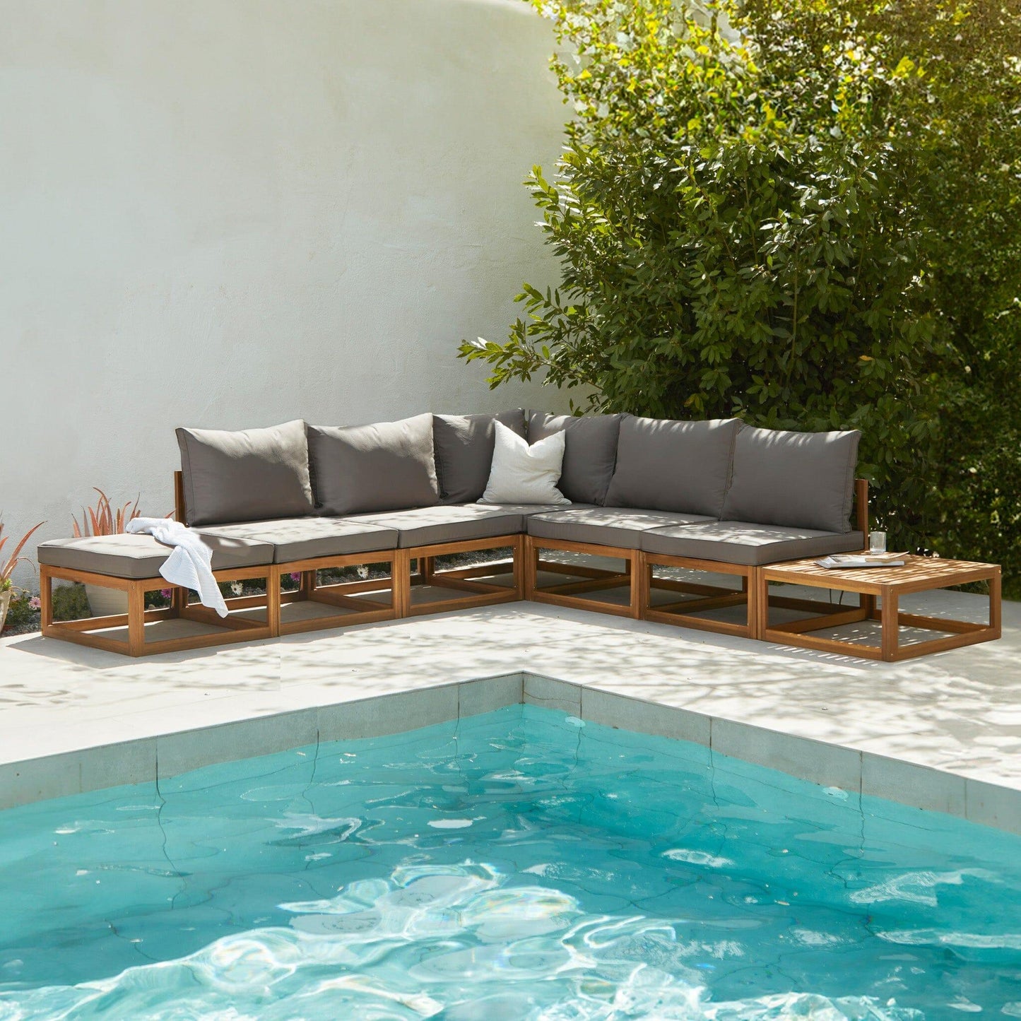 Rowan Grey 6 Seater Wooden Chaise Corner Sofa Set with Coffee Table - Laura James