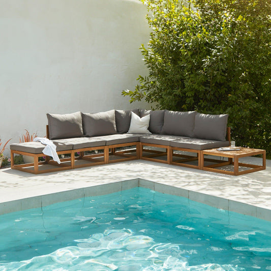 Rowan Grey 6 Seater Wooden Chaise Corner Sofa Set with Coffee Table - Laura James