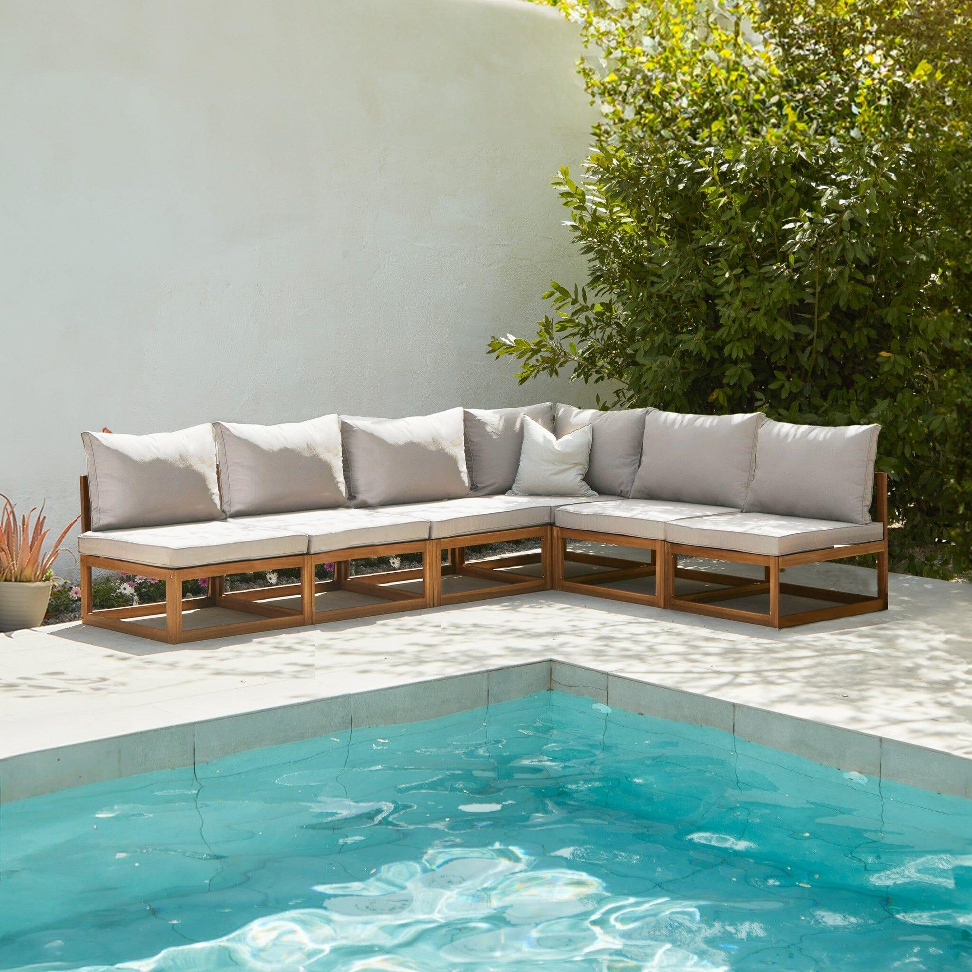 Rowan Natural 6 Seater Wooden Corner Sofa - Laura James