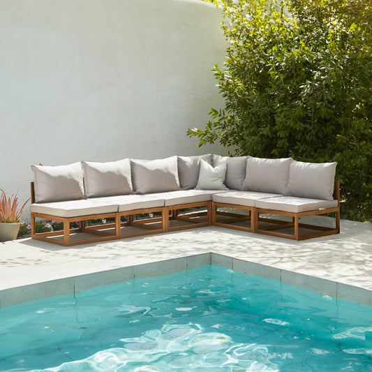 Rowan Natural 6 Seater Wooden Corner Sofa - Laura James