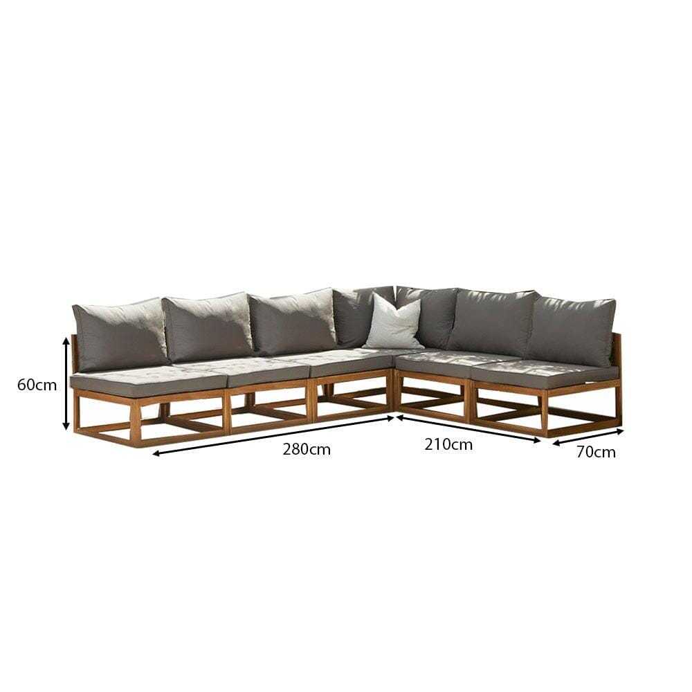 Rowan 6 Seater Wooden Garden Corner Sofa - Natural - Laura James