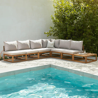 Rowan Natural 6 Seater Wooden Corner Sofa Set with Coffee Table - Laura James