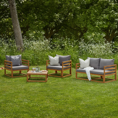 Rowan Outdoor Wooden Set with 2 Seater Sofa,  2 Armchairs and Coffee Table