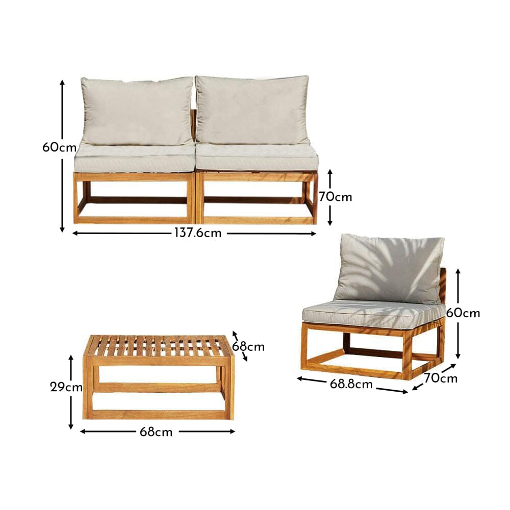 Rowan Wooden Garden Armchair with 2-Seater Sofa & Coffee Table Set 