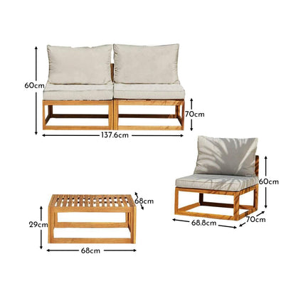 Rowan Wooden Garden Armchair with 2-Seater Sofa & Coffee Table Set 