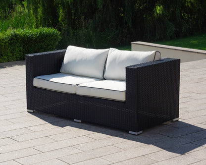 Ascot 2 Seater Rattan Garden Sofa Set in Black and Vanilla