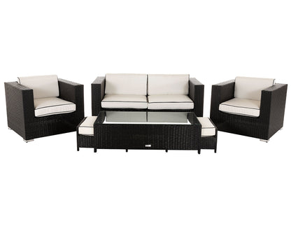 Ascot 2 Seater Rattan Garden Sofa Set in Black and Vanilla