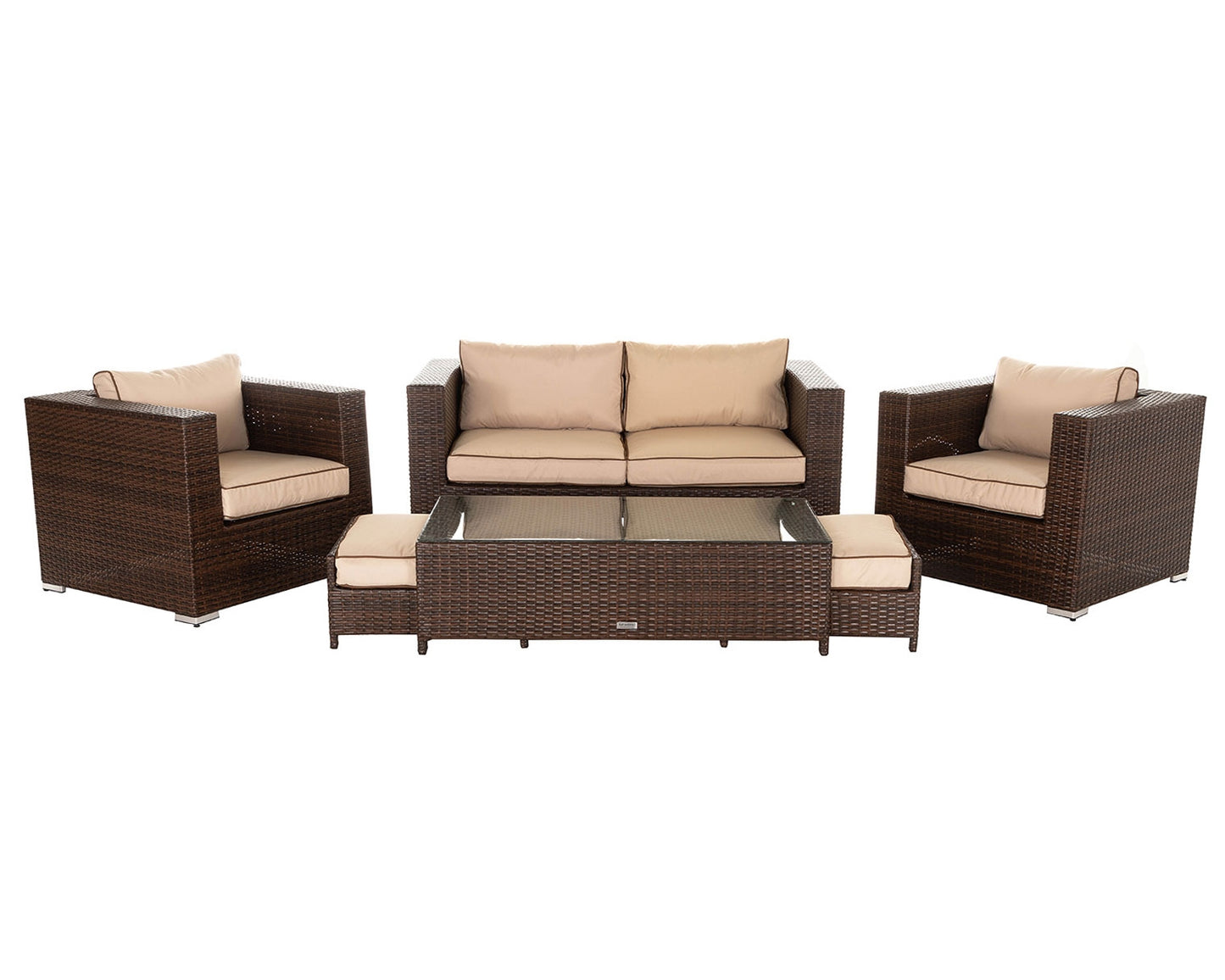 Ascot 2 Seater Rattan Garden Sofa Set in Chocolate and Cream