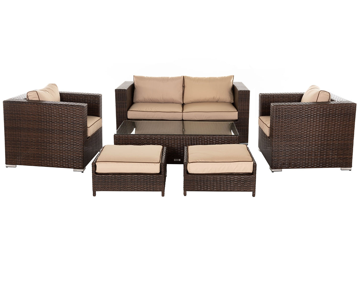 Ascot 2 Seater Rattan Garden Sofa Set in Chocolate and Cream