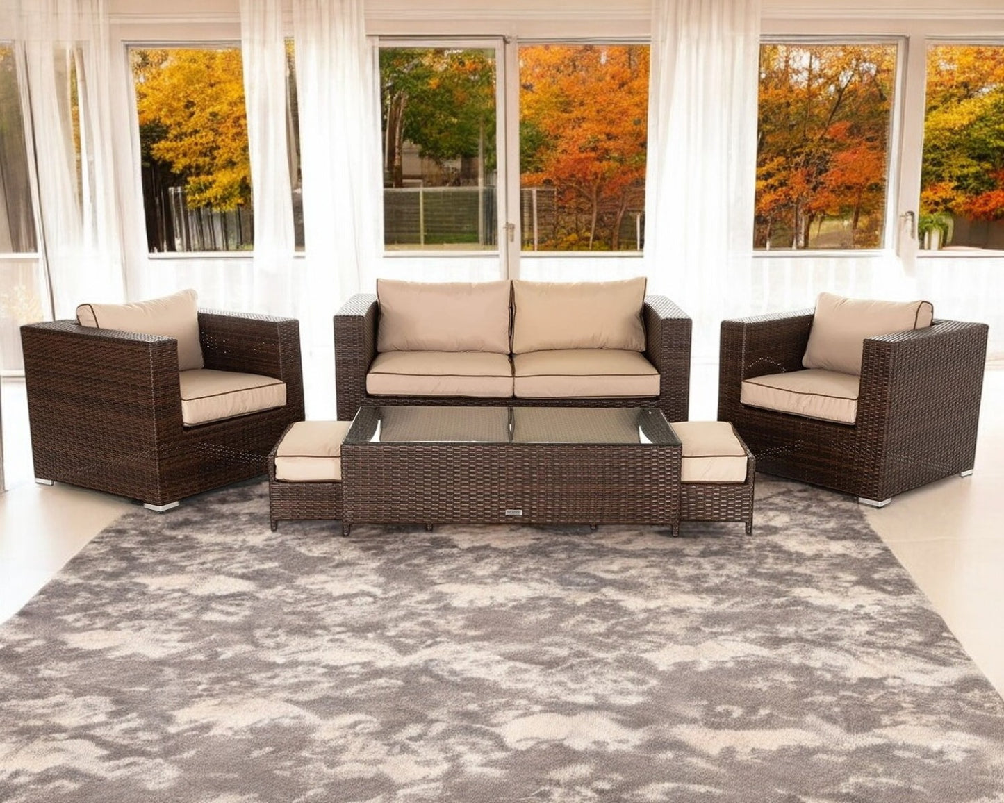 Ascot 2 Seater Rattan Garden Sofa Set in Chocolate and Cream