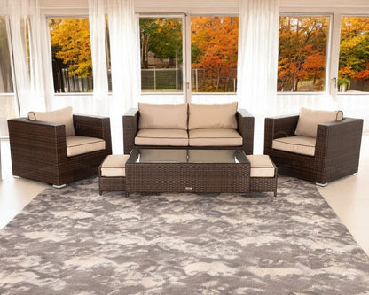 Ascot 2 Seater Rattan Garden Sofa Set in Chocolate and Cream