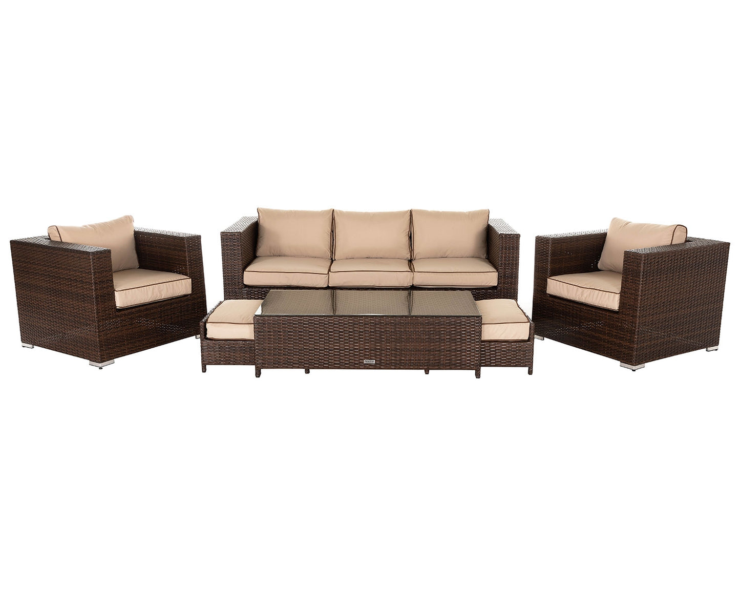 Ascot 3 Seater Rattan Garden Sofa Set in Chocolate and Cream