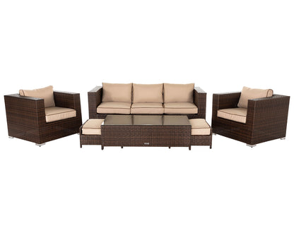 Ascot 3 Seater Rattan Garden Sofa Set in Chocolate and Cream