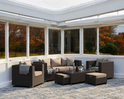Ascot 3 Seater Rattan Garden Sofa Set in Chocolate and Cream