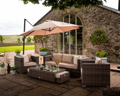 Ascot 3 Seater Rattan Garden Sofa Set in Premium Truffle Brown and Champagne