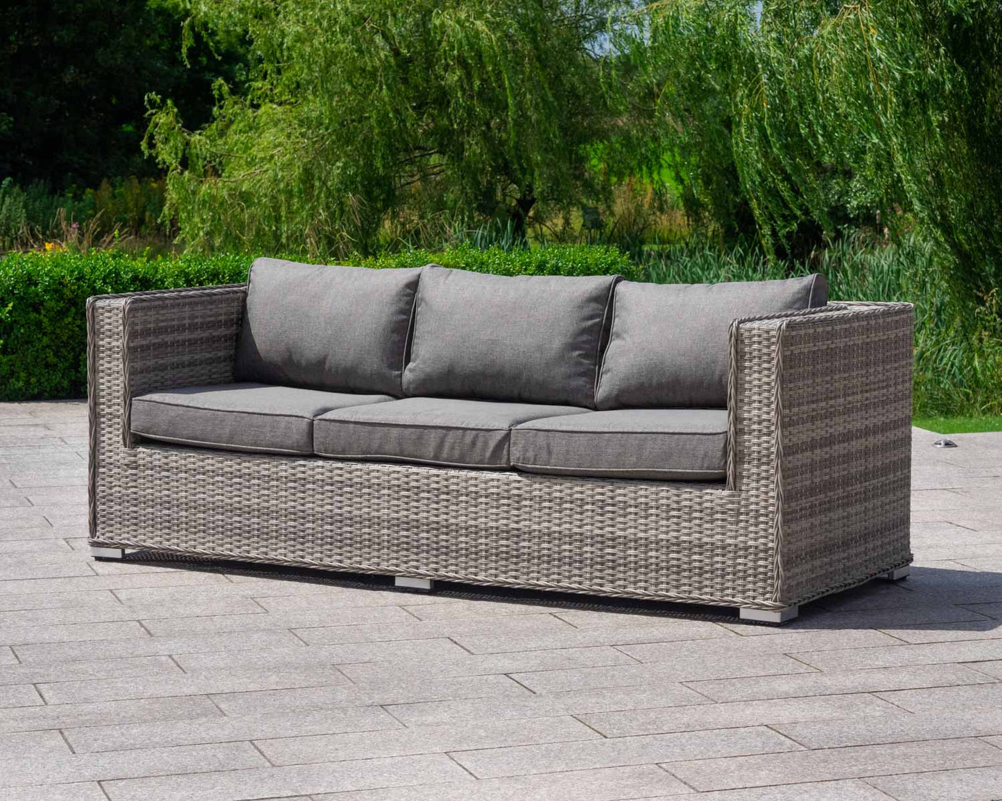 Ascot 3 Seater Rattan Garden Sofa Set in Grey