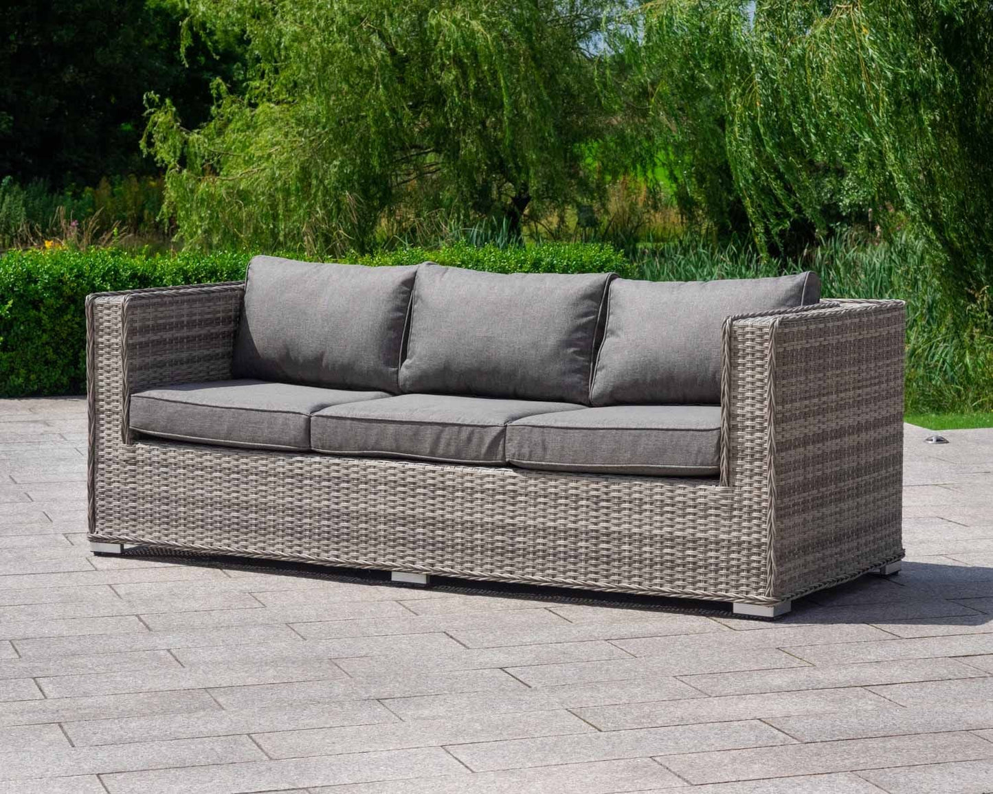 Ascot 3 Seat Sofa and Coffee Table with Footstools in Double Flat Grey