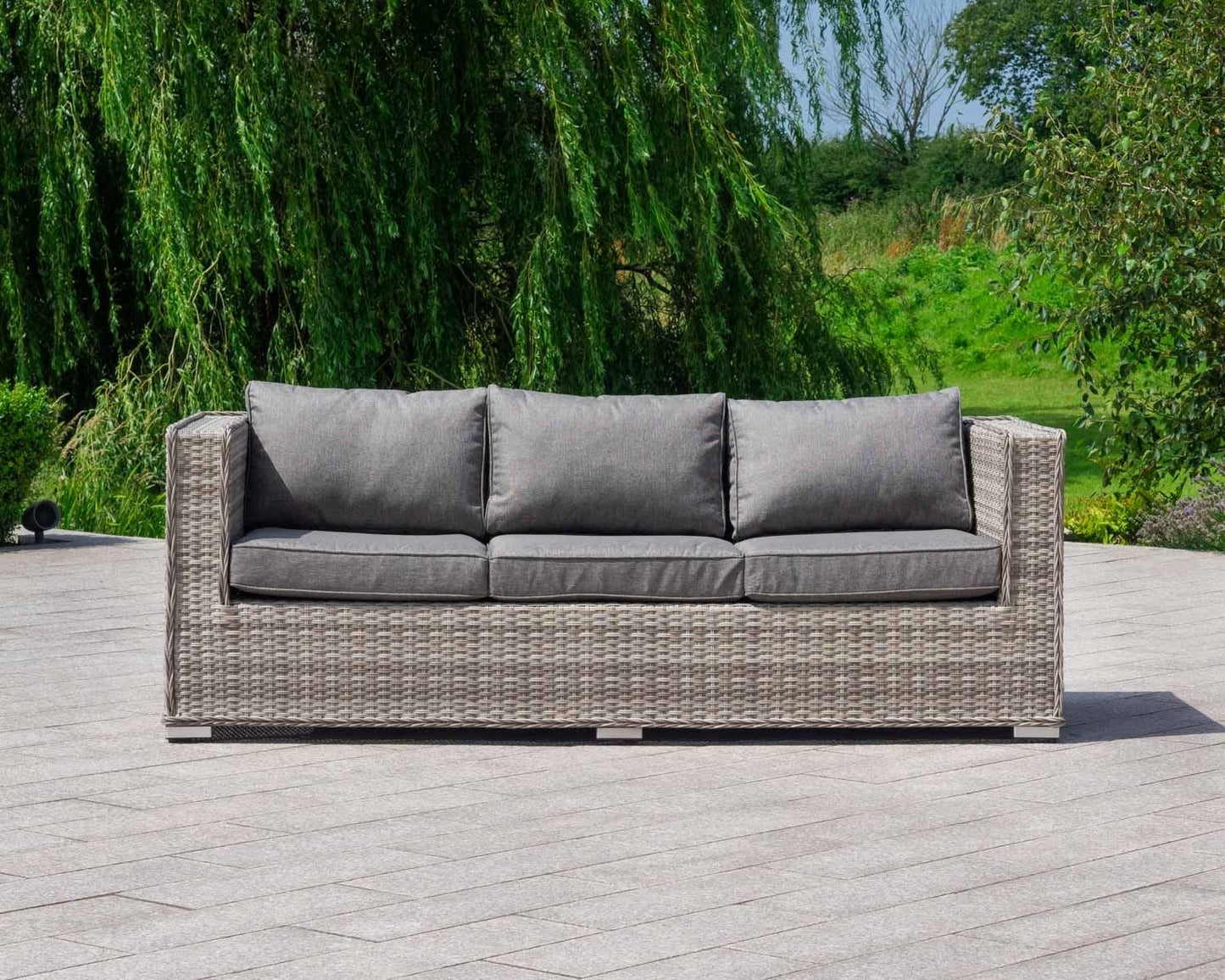 Ascot 3 Seat Sofa and Coffee Table with Footstools in Double Flat Grey
