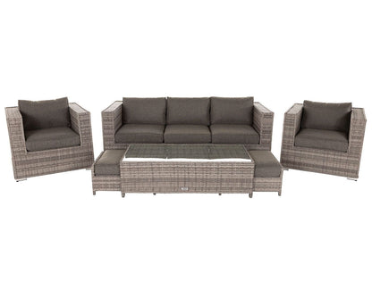 Ascot 3 Seat Sofa and Coffee Table with Footstools in Double Flat Grey