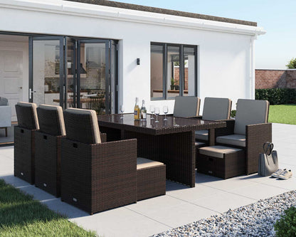 Barcelona 6 Seater Cube Set With Footstools in Brown and Cream