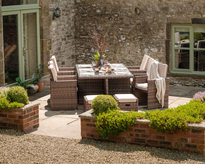 Barcelona 6 Seater Cube Set With Footstools in Truffle Brown and Cream
