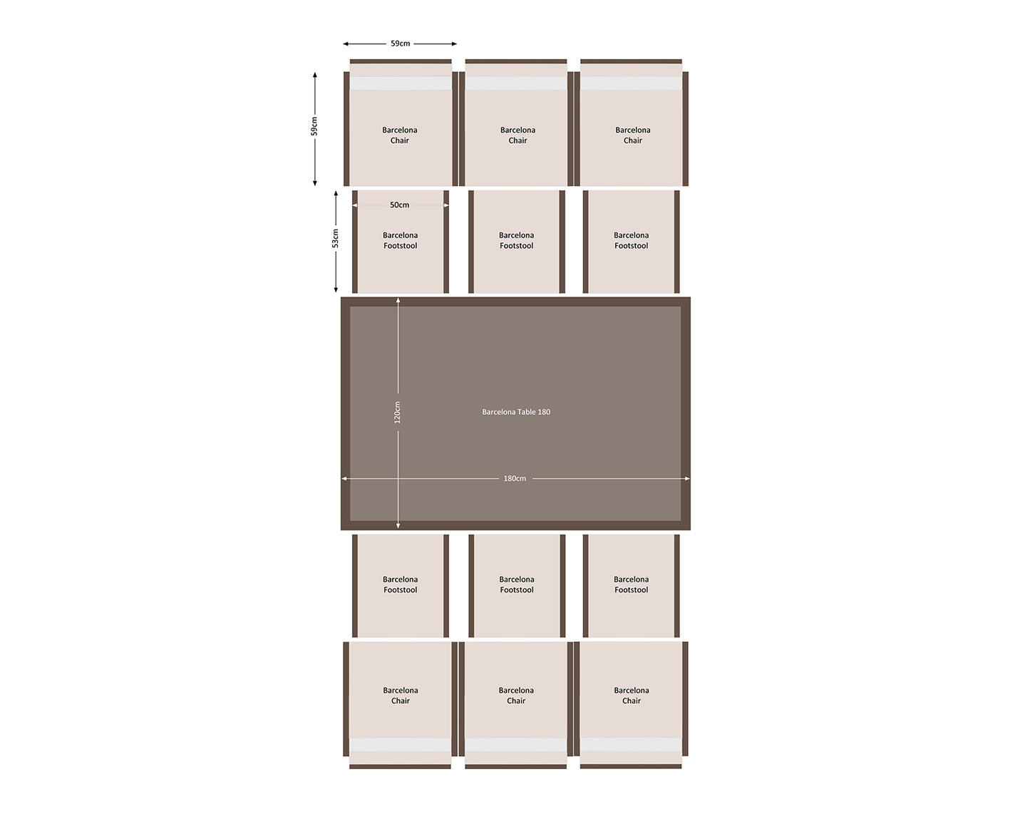 Barcelona 6 Seater Cube Set With Footstools in Truffle Brown and Cream