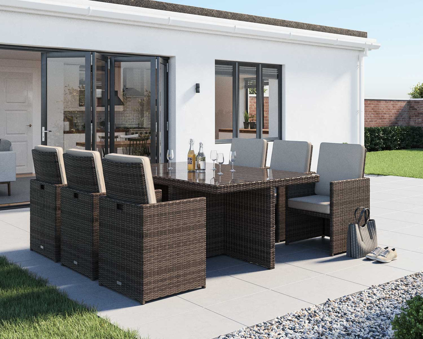 Barcelona 6 Seater Cube Set in Truffle Brown and Cream