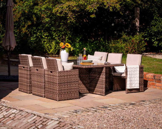 Barcelona 6 Seater Cube Set in Truffle Brown and Cream