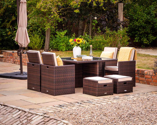 Barcelona 4 Seater Cube Set With Footstools in Brown and Cream