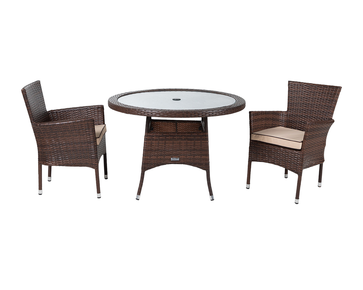Cambridge 2 Rattan Garden Chairs and Small Round Dining Table Set in Chocolate and Cream
