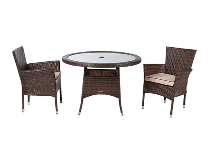 Cambridge 2 Rattan Garden Chairs and Small Round Dining Table Set in Chocolate and Cream