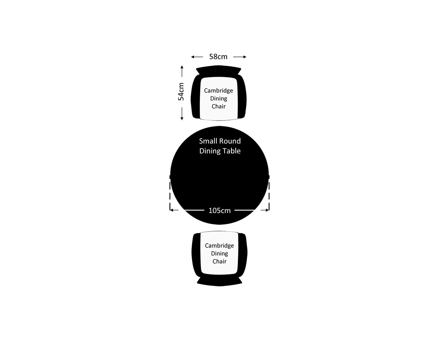 Cambridge 2 Rattan Garden Chairs and Small Round Table Set in Black and Vanilla