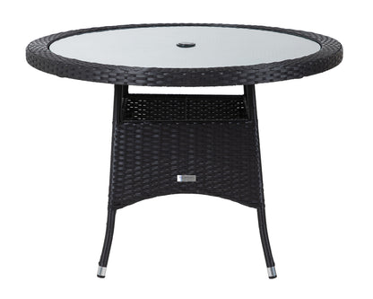 Cambridge 2 Rattan Garden Chairs and Small Round Table Set in Black and Vanilla