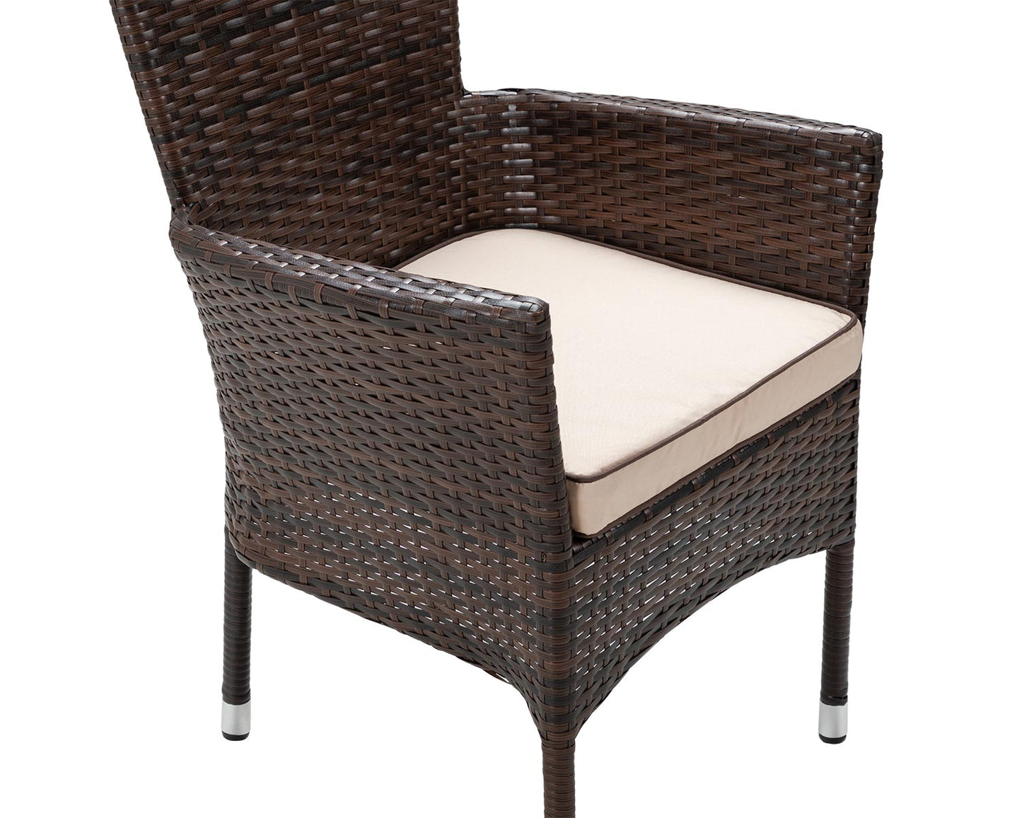 Cambridge 4 Rattan Garden Chairs and Small Round Dining Table Set in Chocolate and Cream
