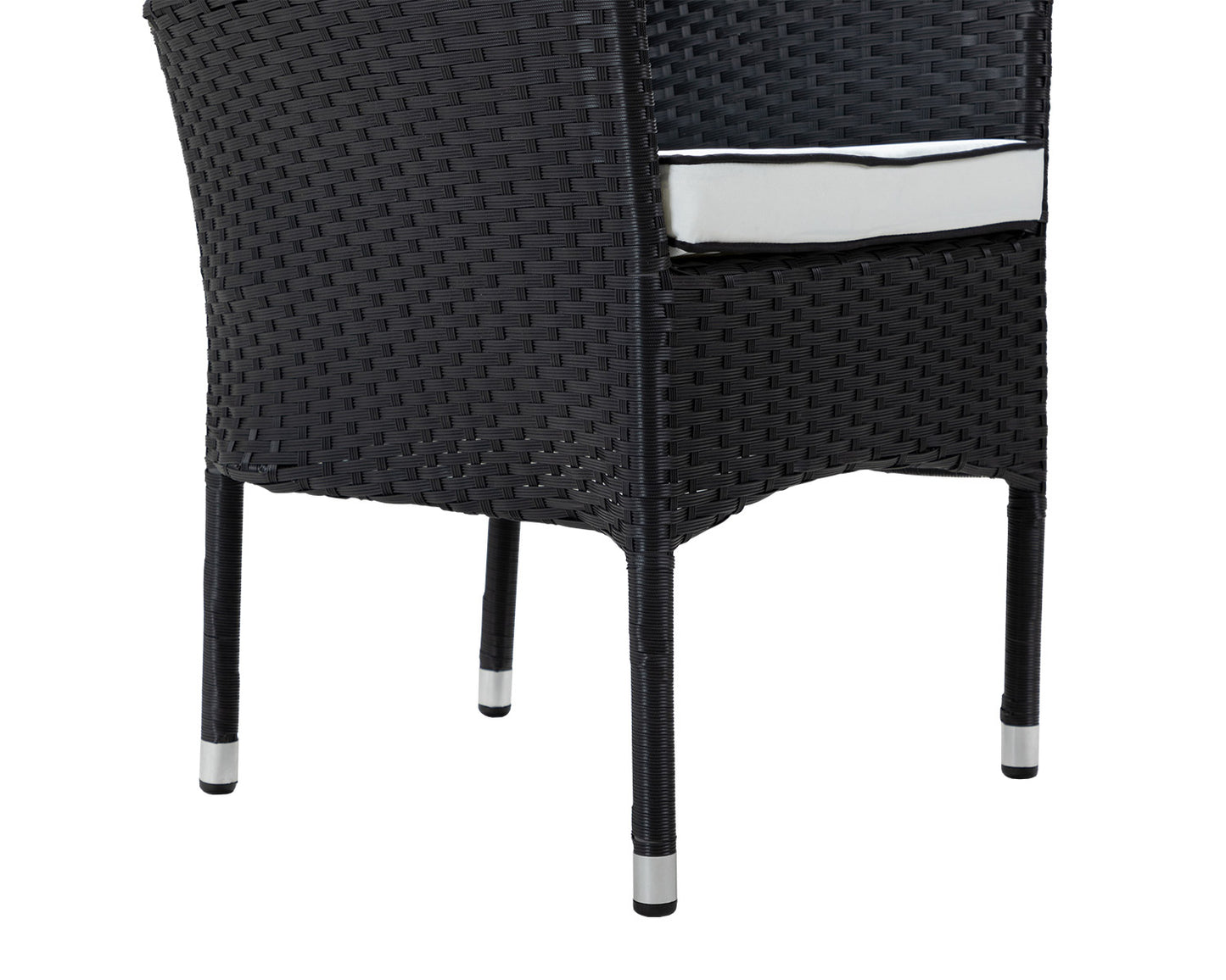 Cambridge 4 Rattan Garden Chairs and Small Round Dining Table Set in Black and Vanilla