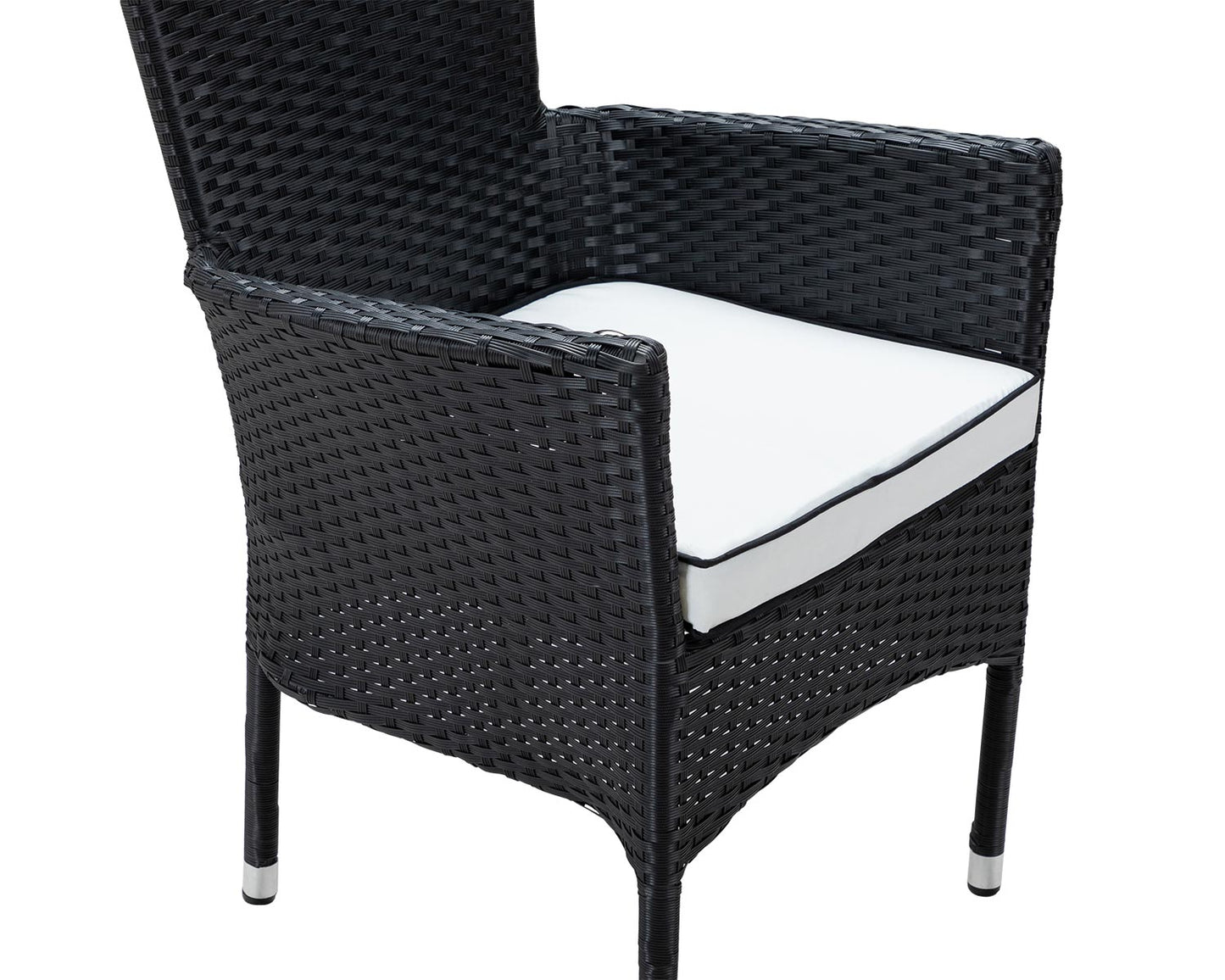 Cambridge 4 Rattan Garden Chairs and Rectangular Dining Table Set in Black and Vanilla