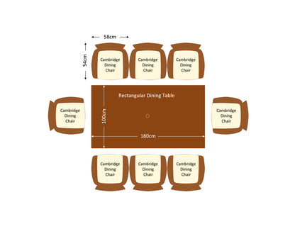 Cambridge 8 Rattan Garden Chairs and Rectangular Dining Table Set in Chocolate and Cream
