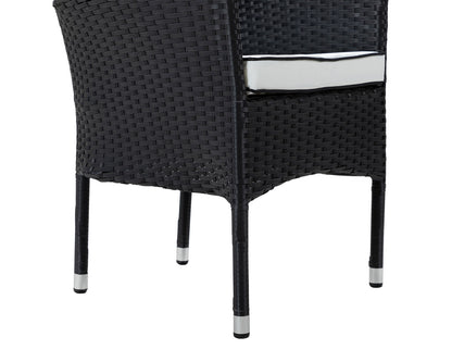 Cambridge 4 Rattan Garden Chairs and Large Round Dining Table Set in Black and Vanilla