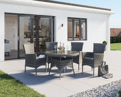 Cambridge 4 Rattan Chairs and Small Round Dining Table Set in Grey
