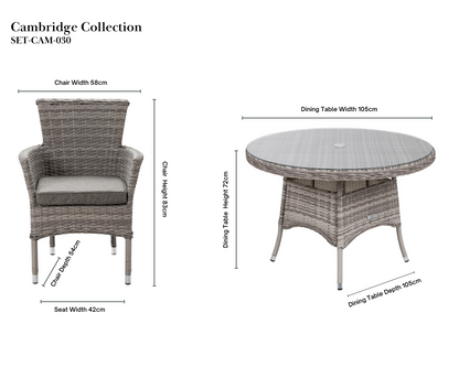 Cambridge 4 Rattan Chairs and Small Round Dining Table Set in Grey