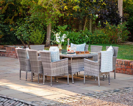 Cambridge 8 Rattan Chairs and Rectangular Dining Table Set in Grey