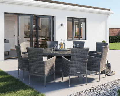 Cambridge 8 Rattan Chairs and Large Round Dining Table Set in Grey