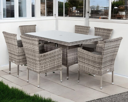 Cambridge 6 Rattan Chairs and Small Rectangular Dining Table Set in Grey