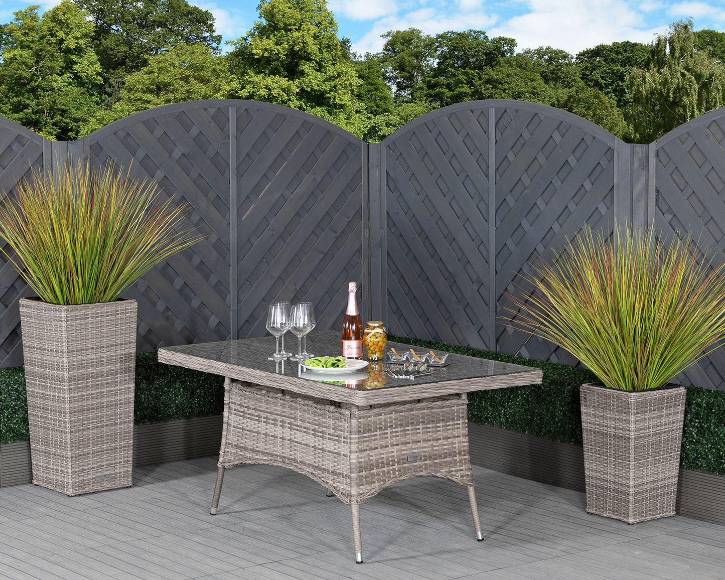 Cambridge 4 Rattan Chairs and Small Rectangular Dining Table Set in Grey